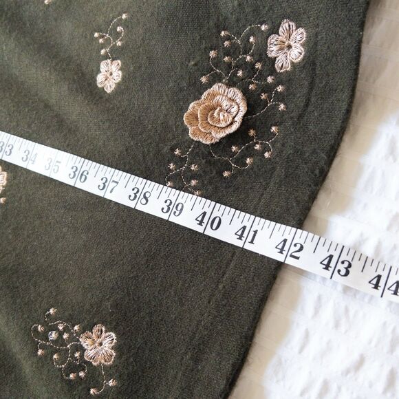 Forest Green Asymmetrical Knit Dress Gold Floral Embroidery Size M/L Fairycore - Picture 9 of 11